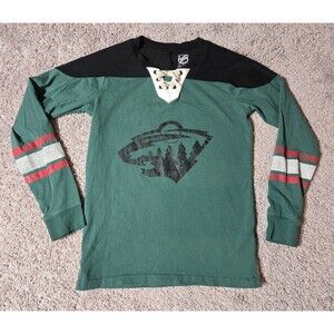 NHL Minnesota Wild Hockey Youth Long sleeve Shirt Laces Tie Green Youth 10/12
